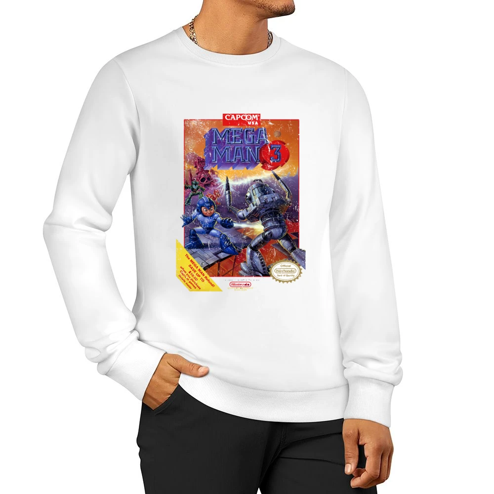 Mega Man 3 Nes Nintendo Old School Retro Video Game Fan Distressed T S Men Pullover Sweatshirt