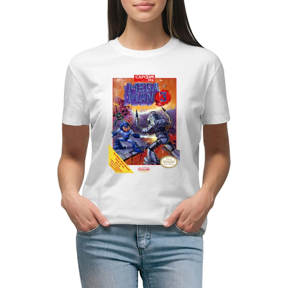 Mega Man 3 Nes Nintendo Old School Retro Video Game Fan Distressed T S Premium Women Ladies T-shirt