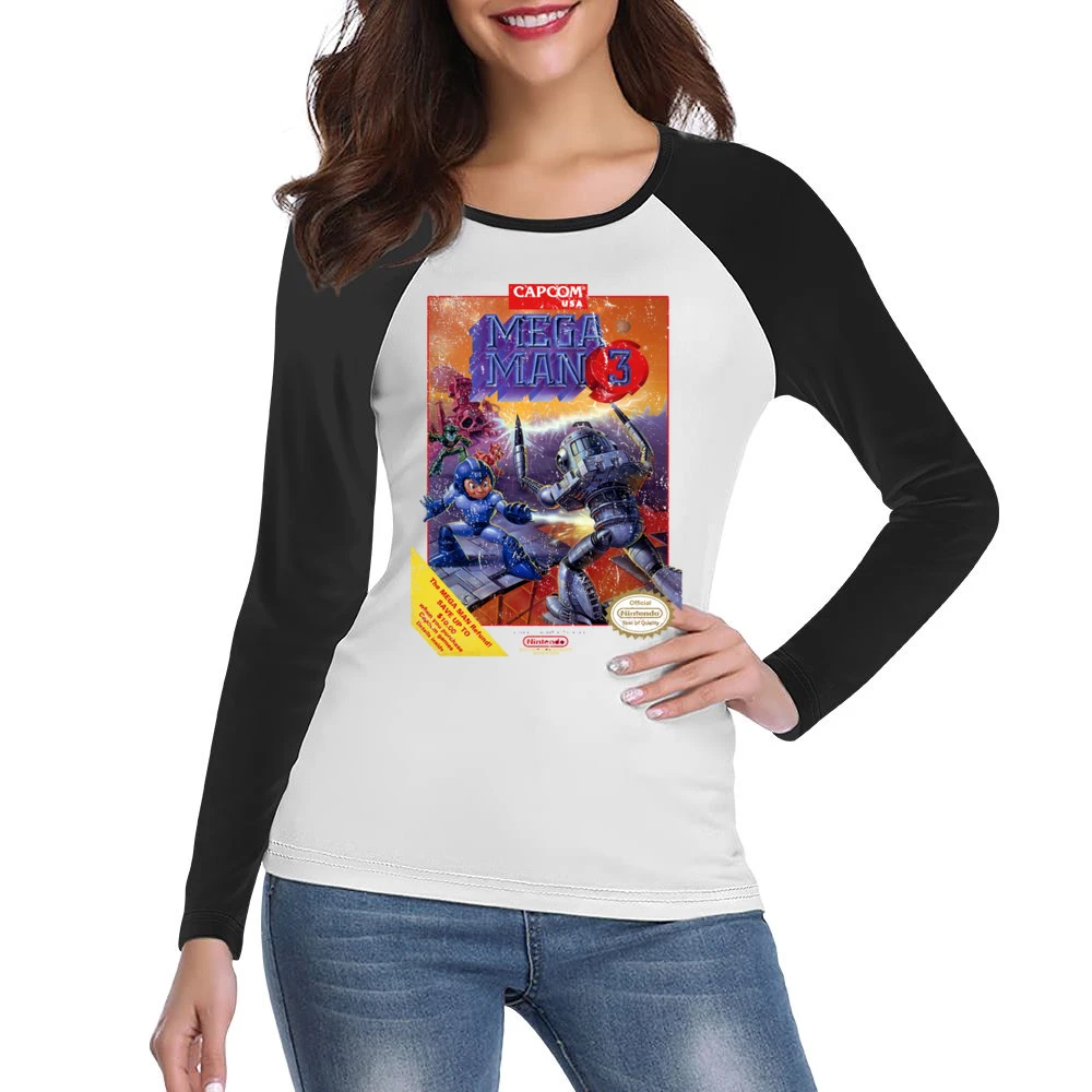 Mega Man 3 Nes Nintendo Old School Retro Video Game Fan Distressed T S Women Ladies Long Sleeve T-Shirt