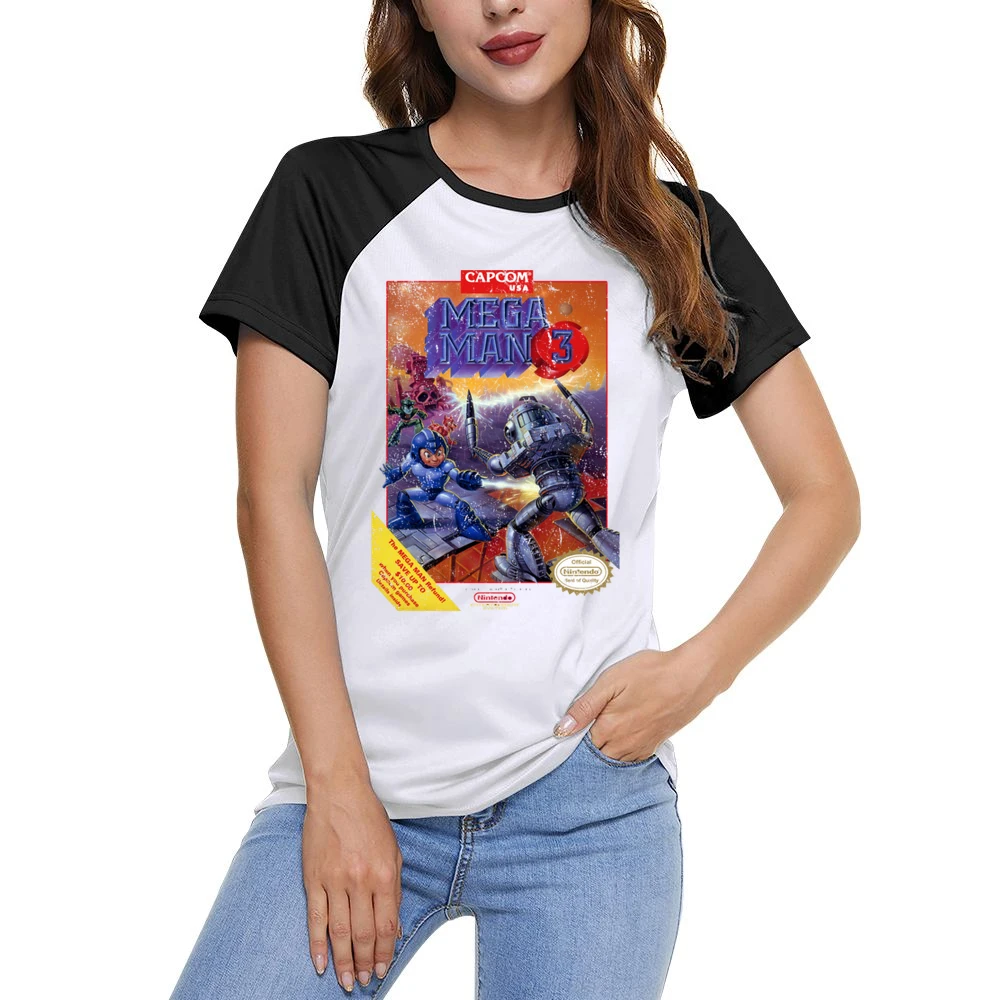 Mega Man 3 Nes Nintendo Old School Retro Video Game Fan Distressed T S Women Ladies Short Sleeve T-Shirt