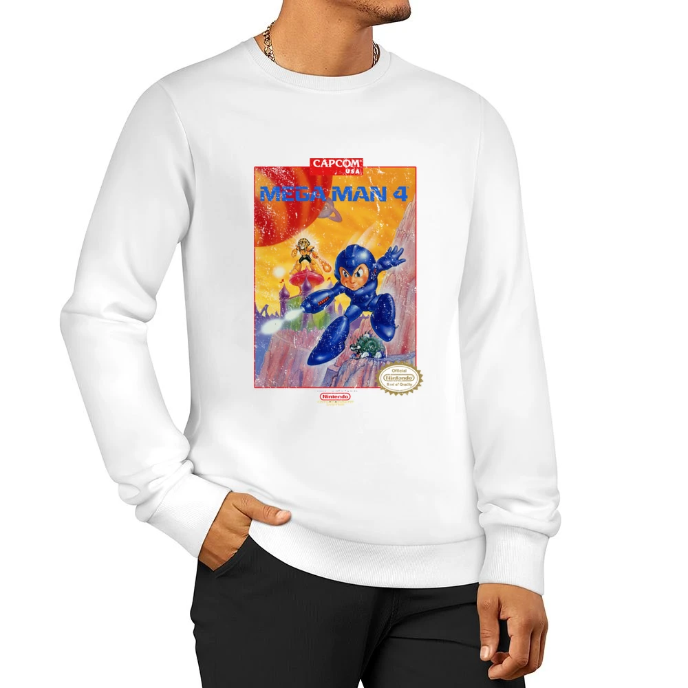Mega Man 4 Nes Nintendo Old School Retro Video Game Fan Distressed T S Men Pullover Sweatshirt