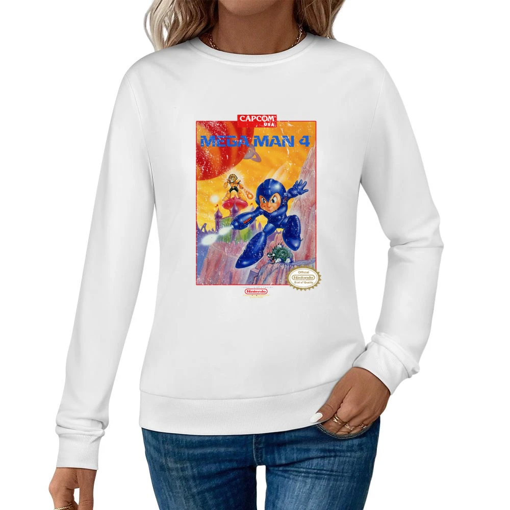 Mega Man 4 Nes Nintendo Old School Retro Video Game Fan Distressed T S Women Pullover Sweatshirt