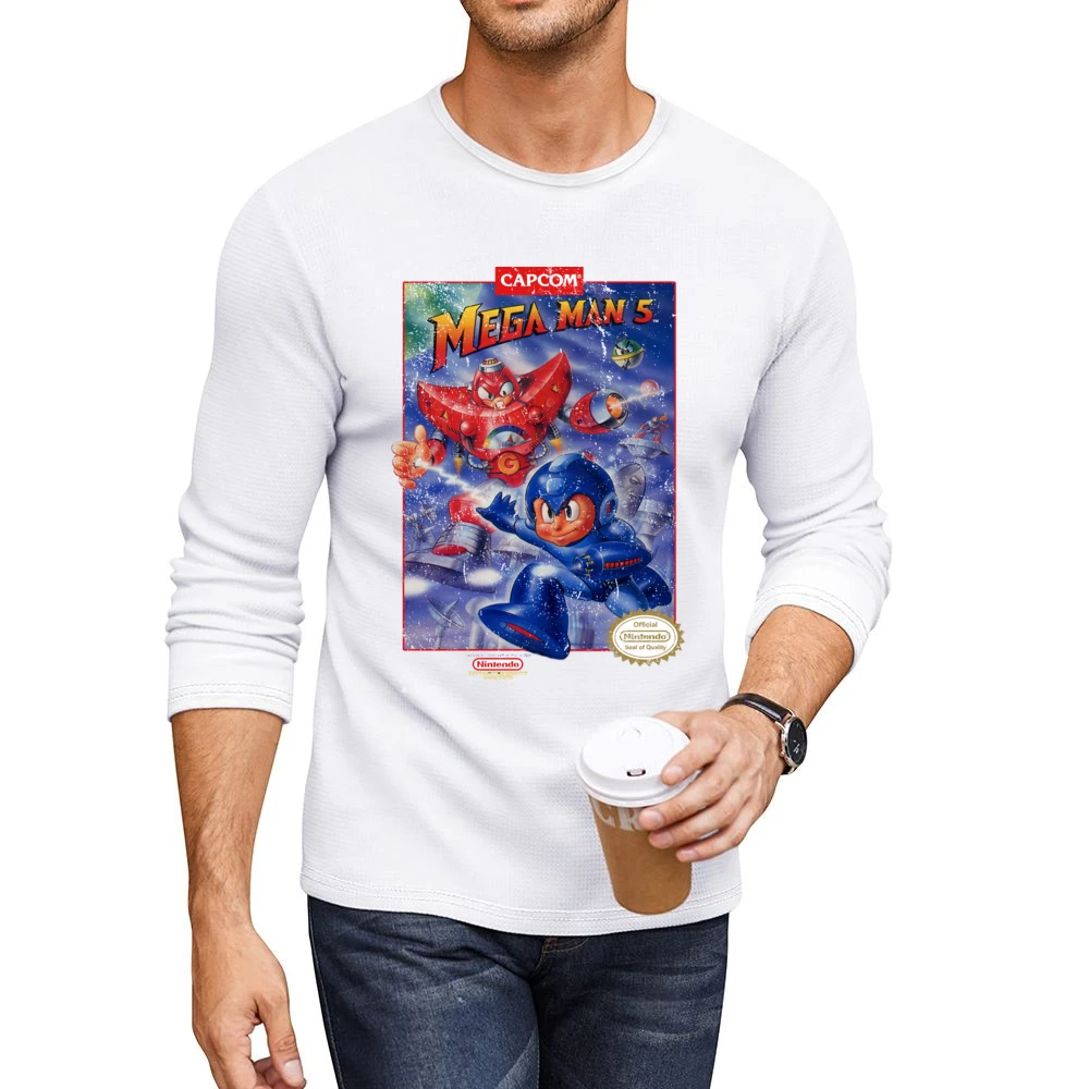 Mega Man 5 Nes Nintendo Old School Retro Video Game Fan Distressed T S Men CrewNeck Long Sleeve T-Shirt
