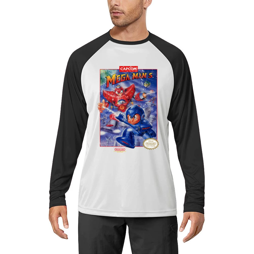 Mega Man 5 Nes Nintendo Old School Retro Video Game Fan Distressed T S Men Long Sleeve T-Shirt