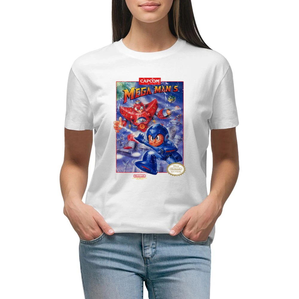 Mega Man 5 Nes Nintendo Old School Retro Video Game Fan Distressed T S Premium Women Ladies T-shirt
