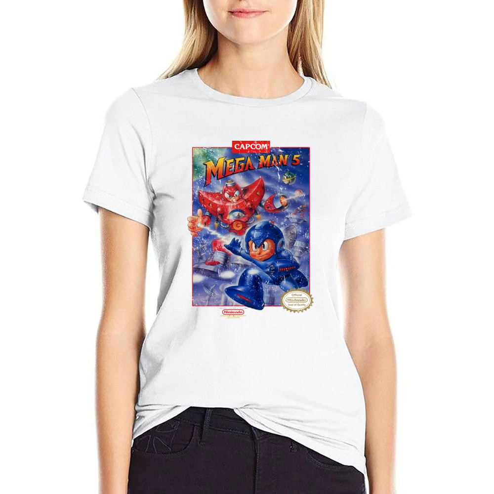 Mega Man 5 Nes Nintendo Old School Retro Video Game Fan Distressed T S US Size Women Ladies T-shirt