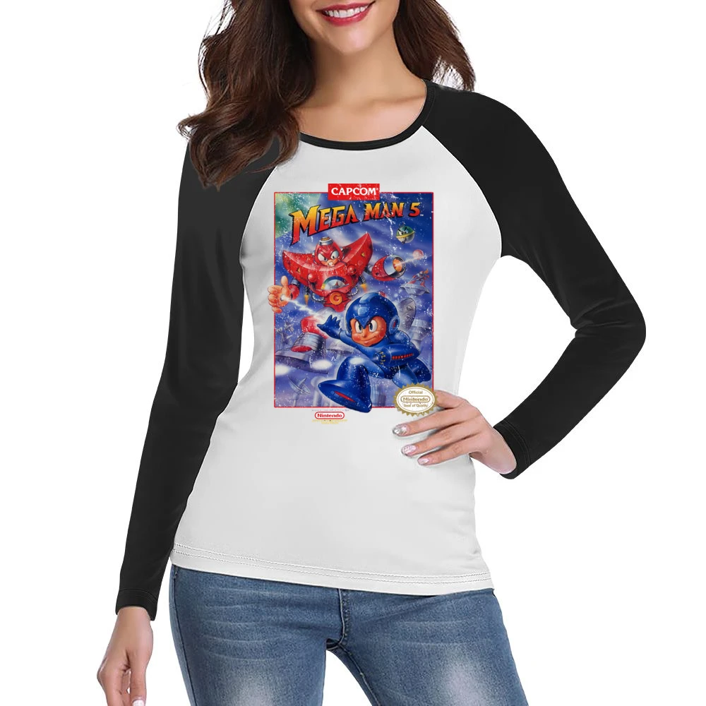 Mega Man 5 Nes Nintendo Old School Retro Video Game Fan Distressed T S Women Ladies Long Sleeve T-Shirt