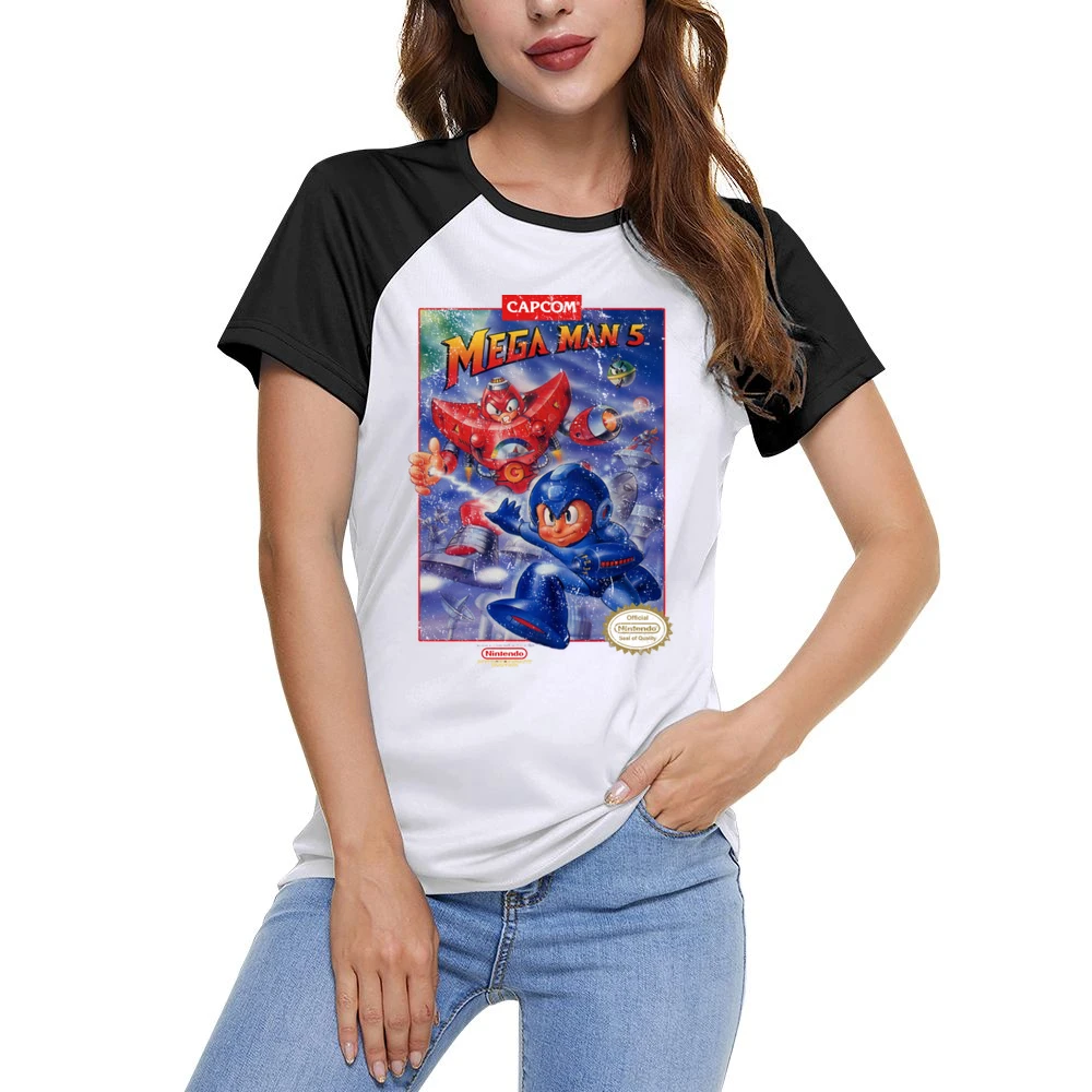 Mega Man 5 Nes Nintendo Old School Retro Video Game Fan Distressed T S Women Ladies Short Sleeve T-Shirt