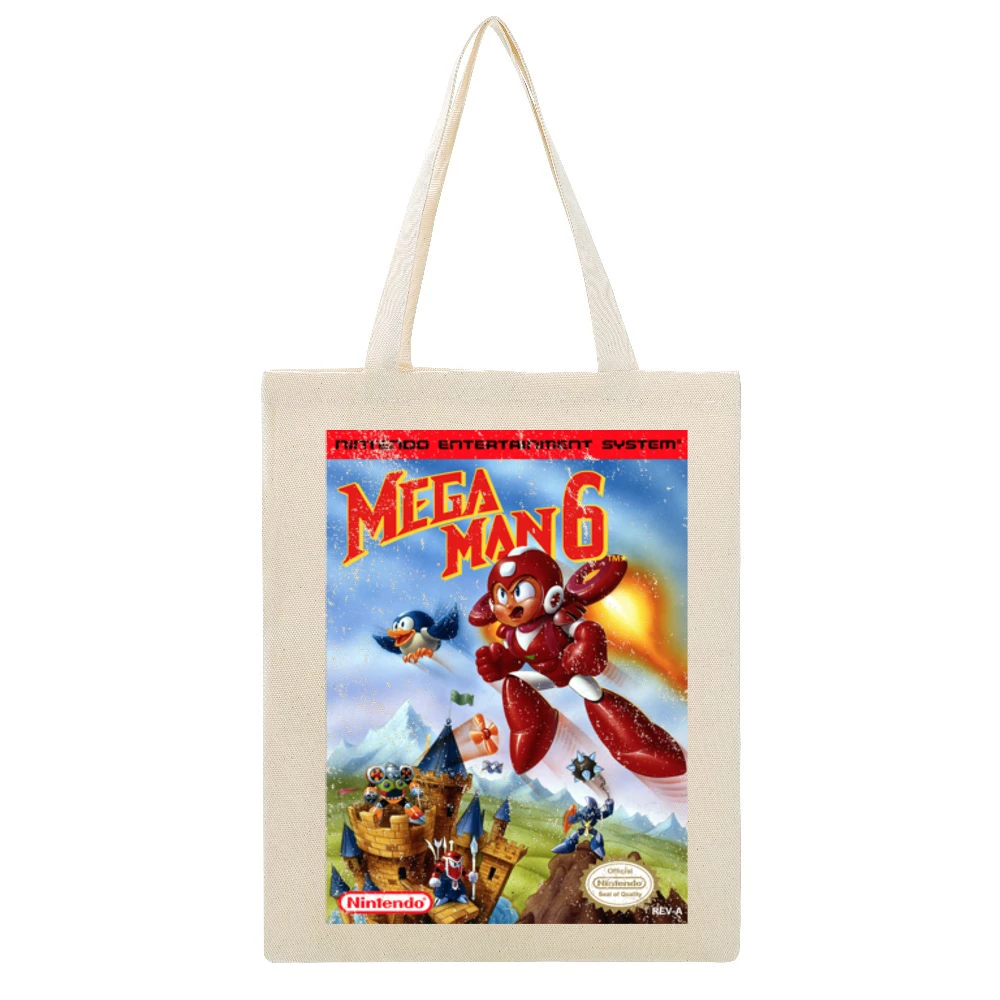 Mega Man 6 Nes Nintendo Old School Retro Video Game Fan Distressed T S Beige Canvas Tote Shopping Bag