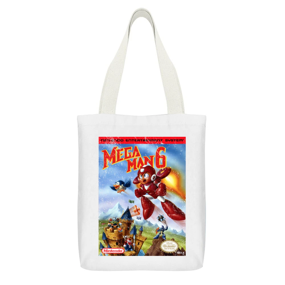 Mega Man 6 Nes Nintendo Old School Retro Video Game Fan Distressed T S White Canvas Tote Shopping Bag With Interior Pocket