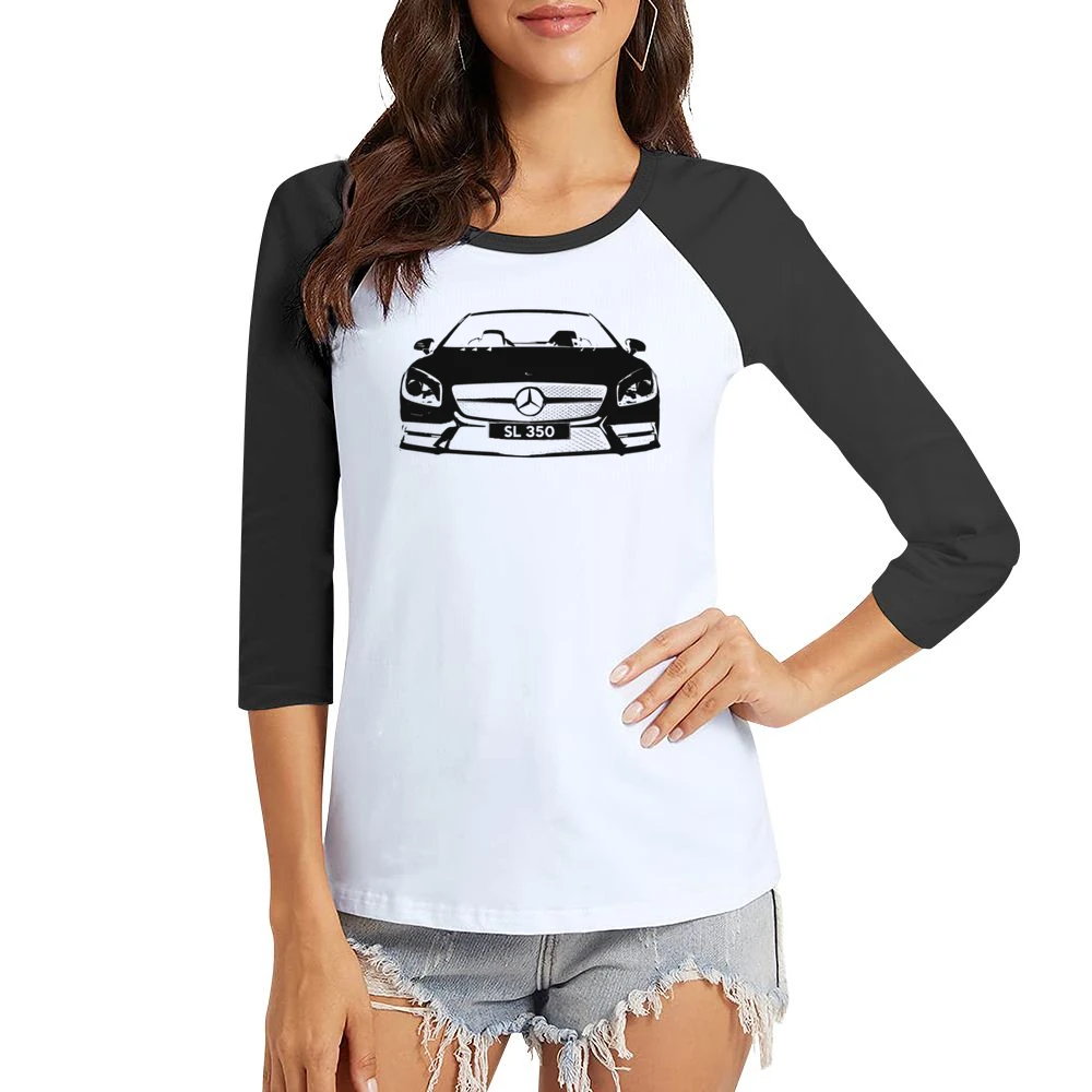 Mercedes Benz SL 350 Spyder Convertible Graphic Car Enthusiast Women Ladies 3-4 Sleeve T-Shirt