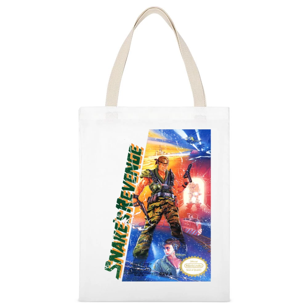 Metal Gear 2 Snake's Revenge Nes Nintendo Old School Retro Video Game White Canvas Tote Shopping Bag