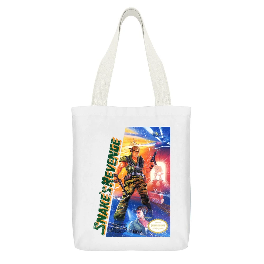 Metal Gear 2 Snake's Revenge Nes Nintendo Old School Retro Video Game White Canvas Tote Shopping Bag With Interior Pocket