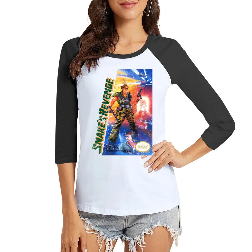 Metal Gear 2 Snake's Revenge Nes Nintendo Old School Retro Video Game Women Ladies 3-4 Sleeve T-Shirt