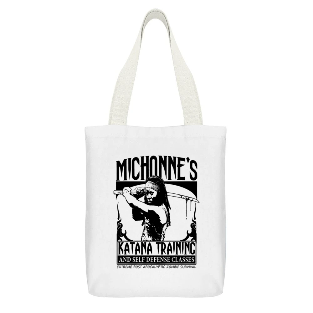 Michonne's Training White Canvas Tote Shopping Bag With Interior Pocket