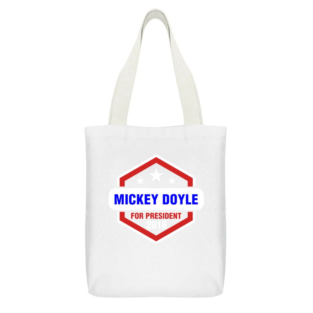 Mickey Doyle For President 2016 Boardwalk Empire TV Show White Canvas Tote Shopping Bag With Interior Pocket