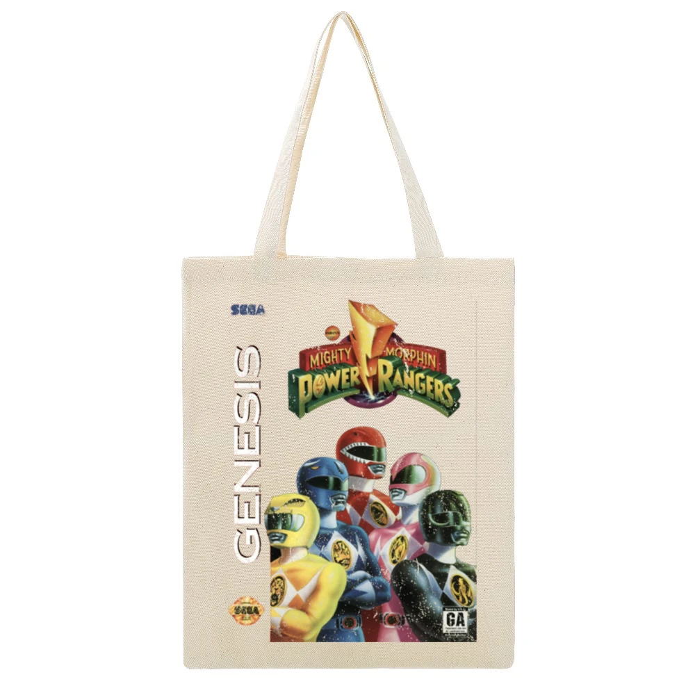 Mighty Morphin Power Rangers Sega Genesis Old School Retro Video Game Beige Canvas Tote Shopping Bag