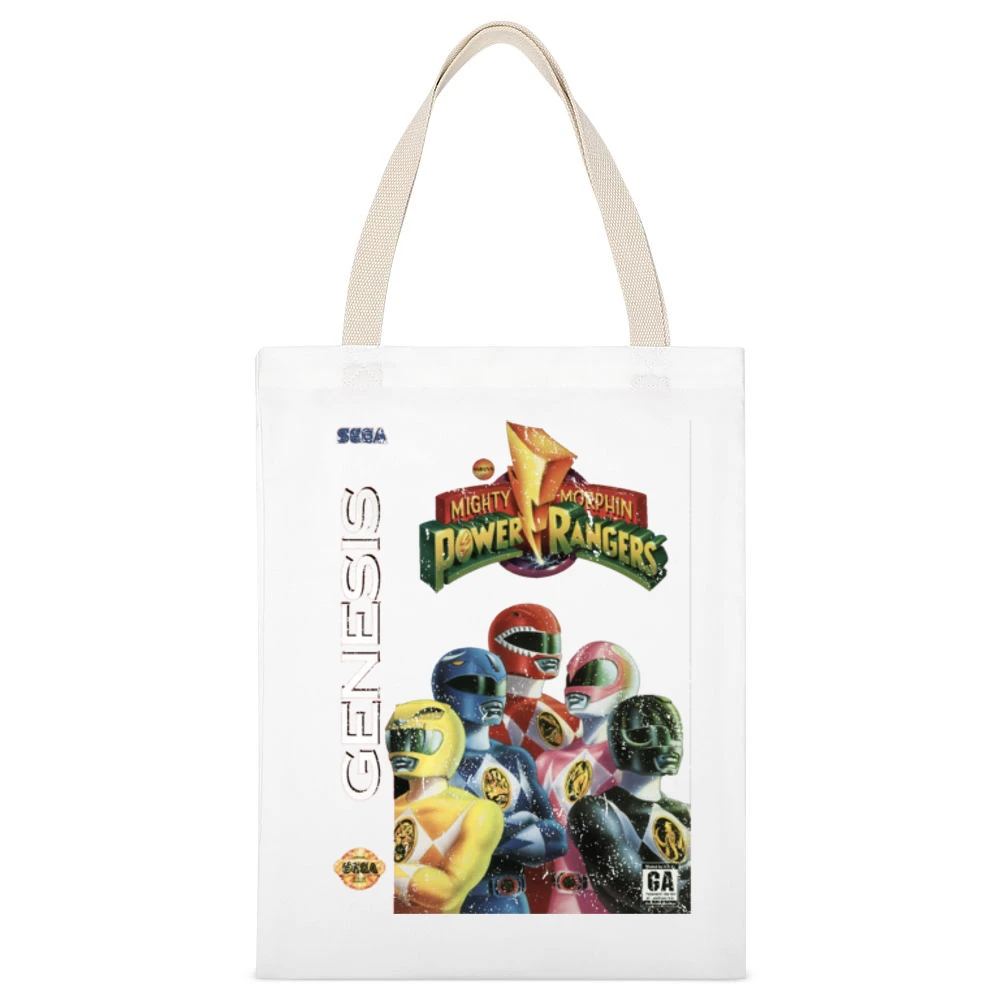 Mighty Morphin Power Rangers Sega Genesis Old School Retro Video Game White Canvas Tote Shopping Bag