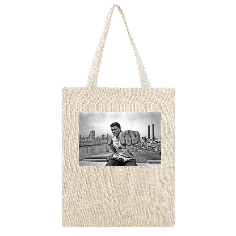 Mohammed Ali Punch Tshirt Beige Canvas Tote Shopping Bag