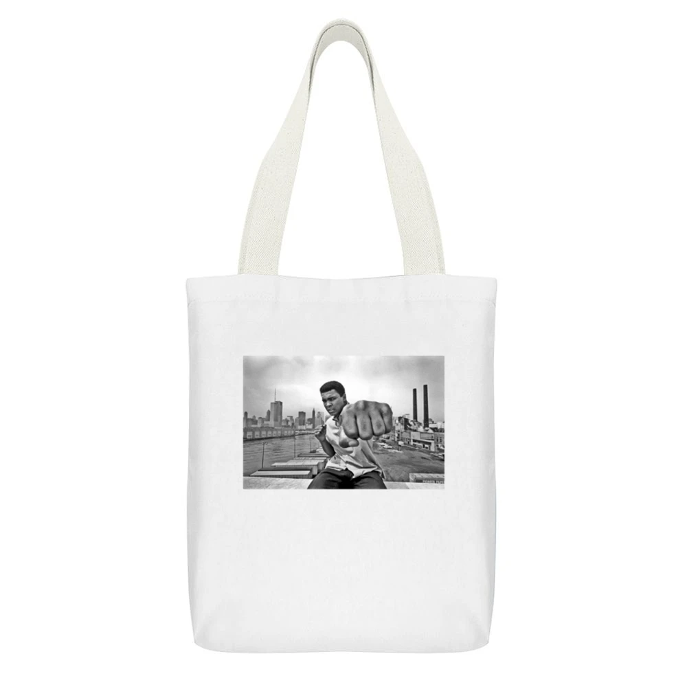 Mohammed Ali Punch Tshirt White Canvas Tote Shopping Bag With Interior Pocket