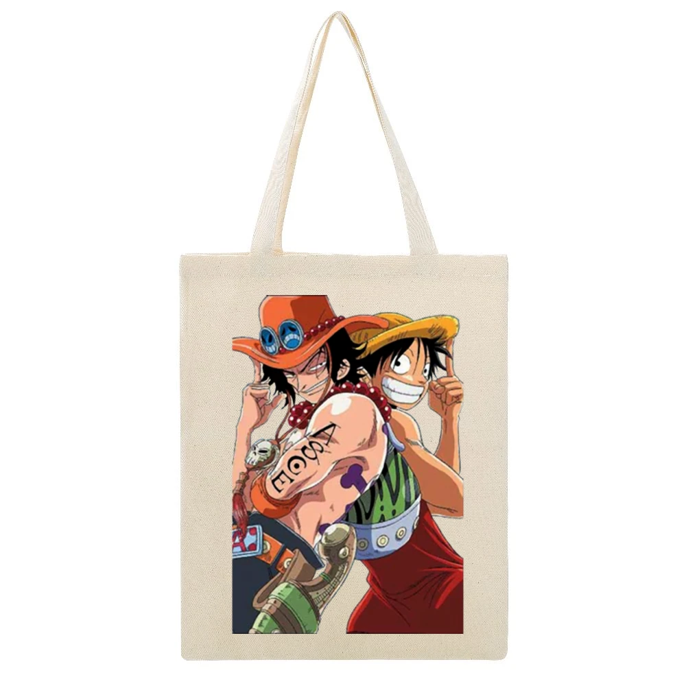 Monkey D Luffy and portgas D Ace one pice anime manga Beige Canvas Tote Shopping Bag