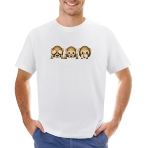 Monkey Shy Emojis See No Evil Hear No Evil Speak No Evil Fun Graphic T Asian Size Men T-Shirt