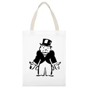 Monopoly Man Empty Pockets Classic Fun Graphic Game Tee Shirt White Canvas Tote Shopping Bag