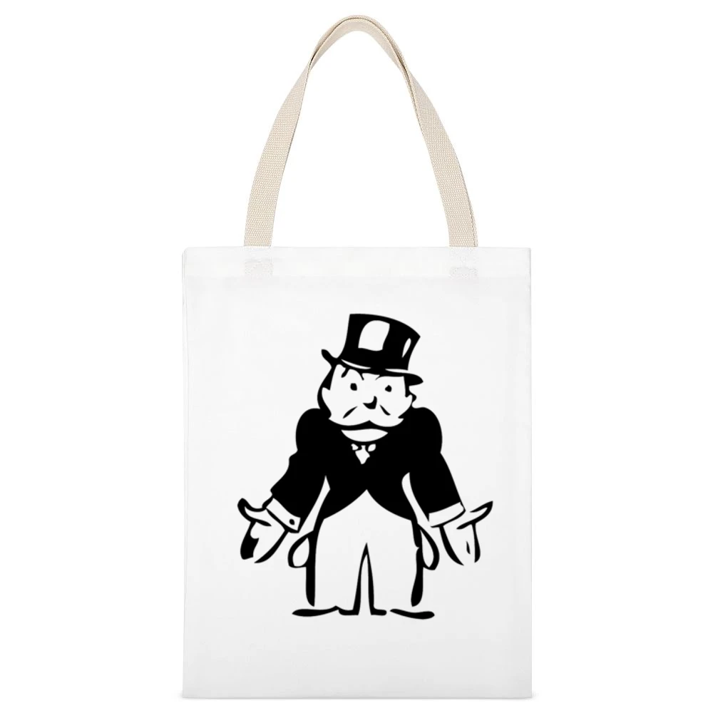 Monopoly Man Empty Pockets Classic Fun Graphic Game Tee Shirt White Canvas Tote Shopping Bag