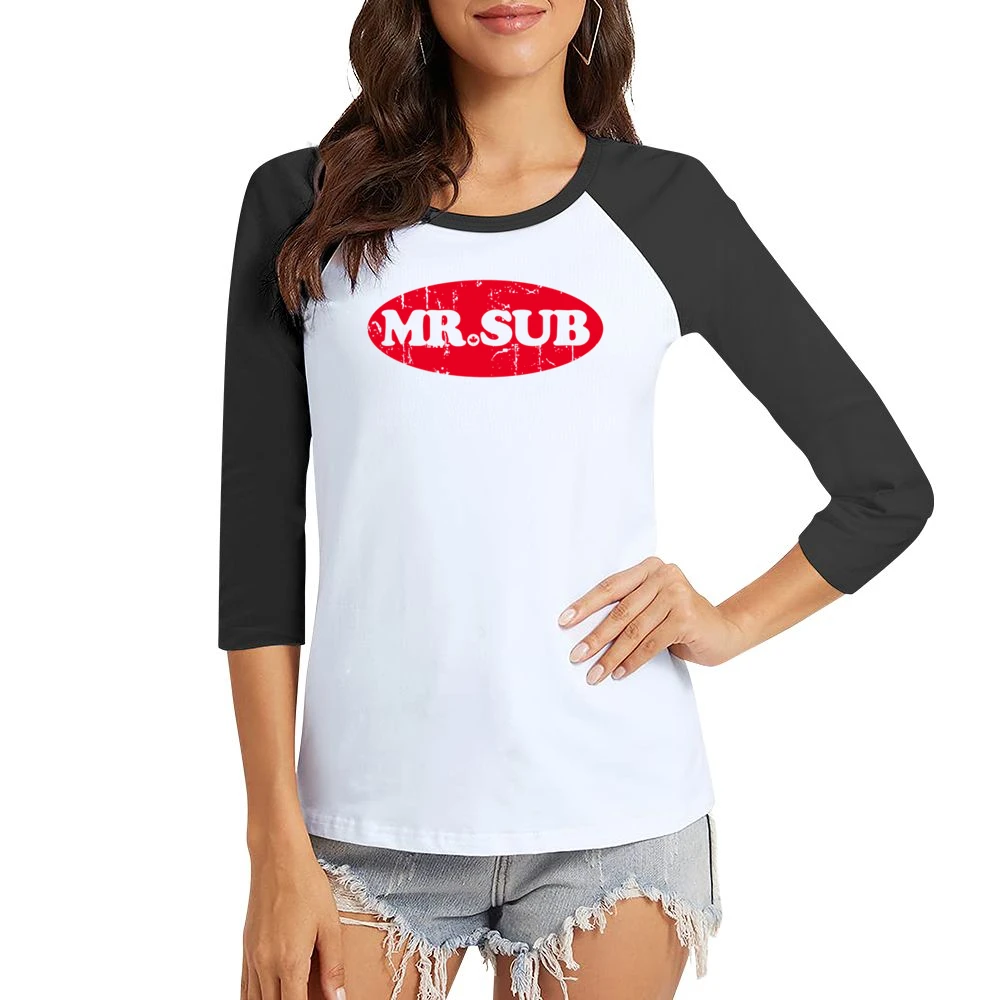 Mr Sub Fast Food Restaurant Distressed Look Women Ladies 3-4 Sleeve T-Shirt