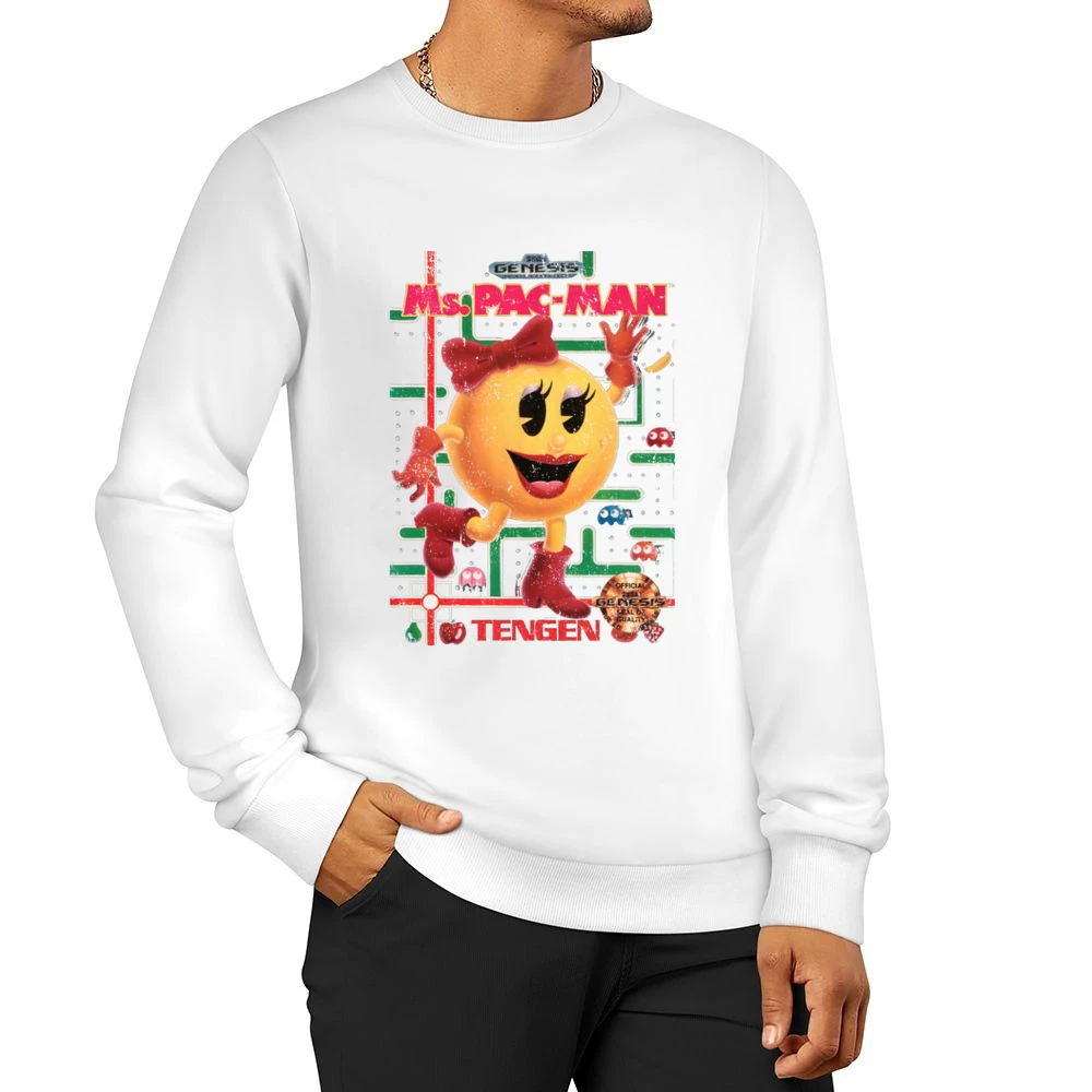 Ms Pacman Sega Genesis Old School Retro Video Game Fan Distressed Blac Men Pullover Sweatshirt
