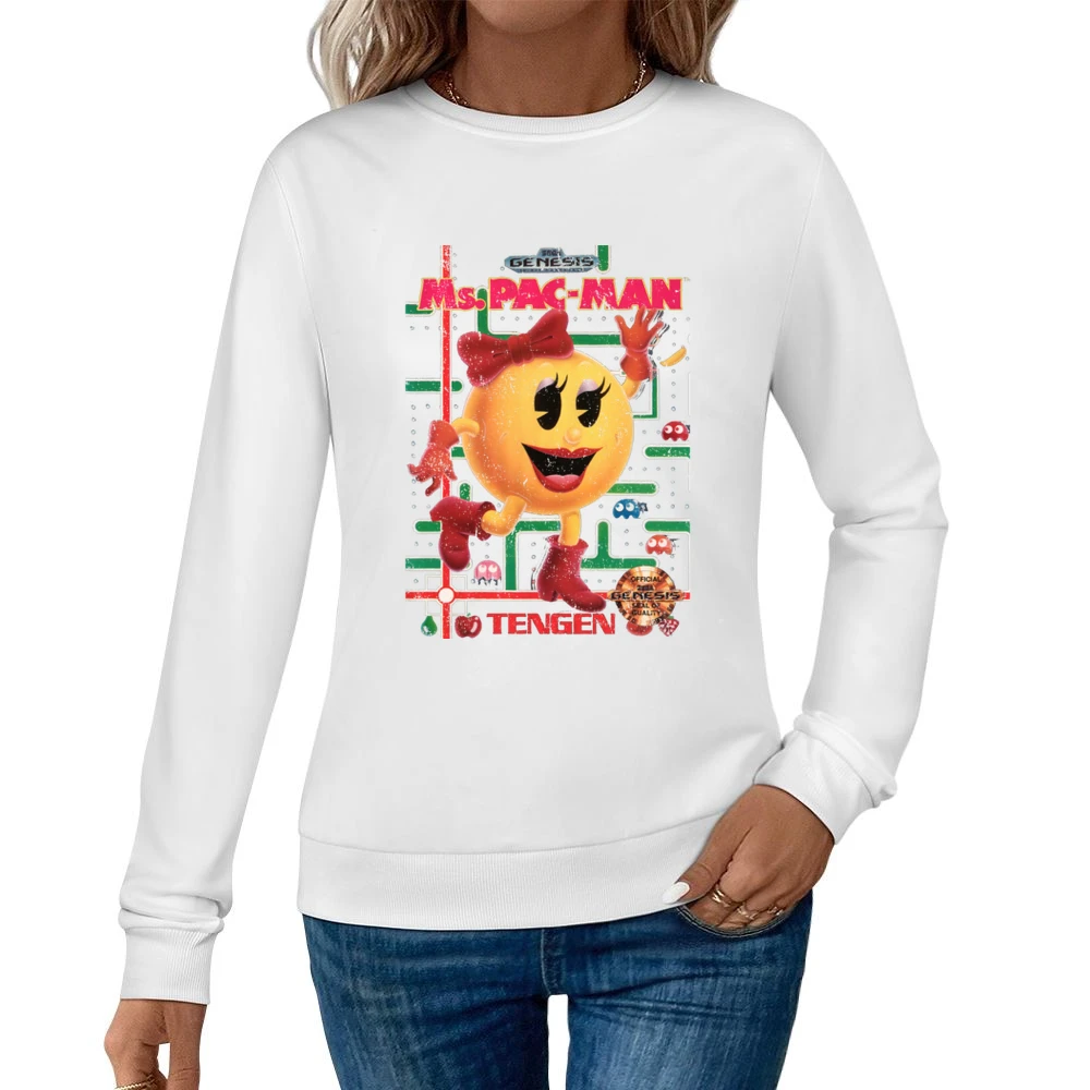 Ms Pacman Sega Genesis Old School Retro Video Game Fan Distressed Blac Women Pullover Sweatshirt