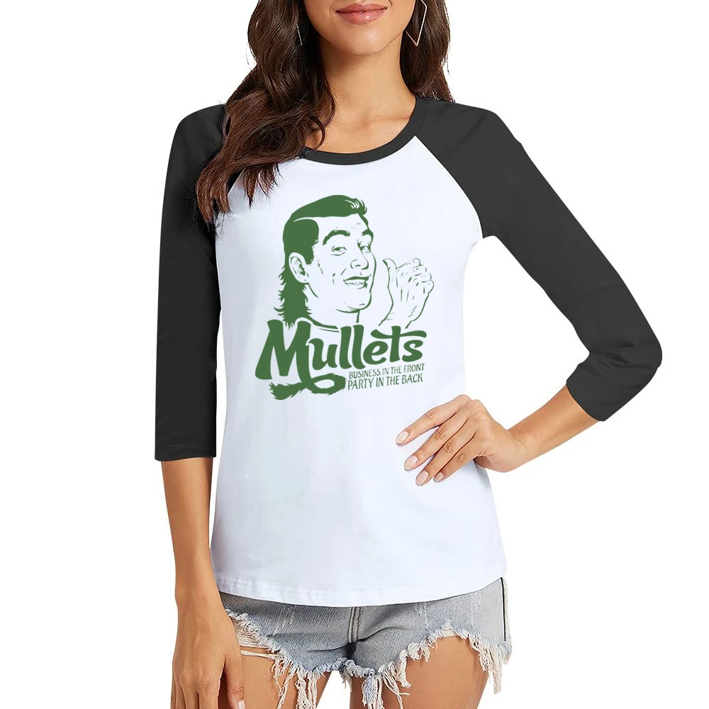 Mullets Funny Joke Retro 80s Women Ladies 3-4 Sleeve T-Shirt