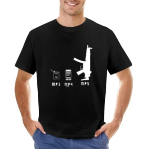 Music Player evolution mp3 mp4 and funny parody guns weapon mp5 T Shir Asian Size Men T-Shirt