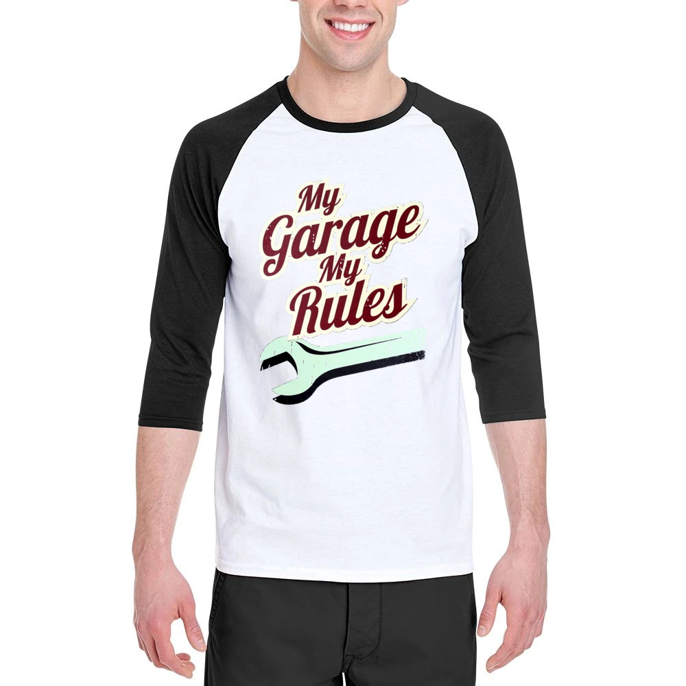 My Garage My Rules Funny Vintage Car Guy Mechanic Graphic Men 3/4 Sleeve T-Shirt