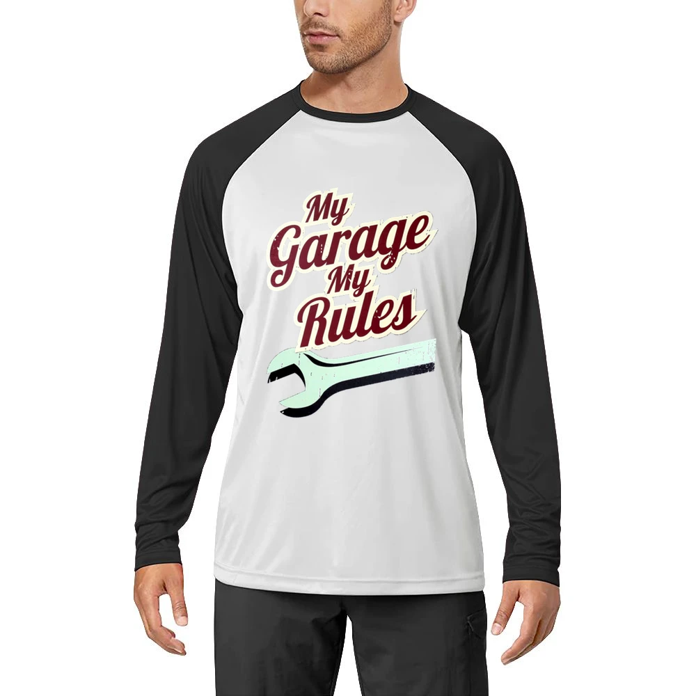 My Garage My Rules Funny Vintage Car Guy Mechanic Graphic Men Long Sleeve T-Shirt
