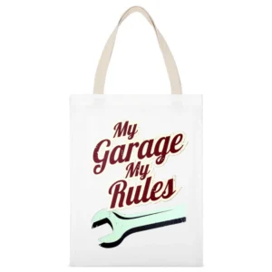 My Garage My Rules Funny Vintage Car Guy Mechanic Graphic White Canvas Tote Shopping Bag