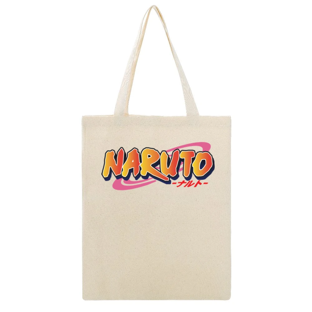 Naruto text logo shippuden anime manga Beige Canvas Tote Shopping Bag