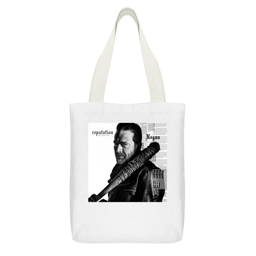 Negan Reputation Walking Dead Taylor Swift Parody Tv Funny White Canvas Tote Shopping Bag With Interior Pocket