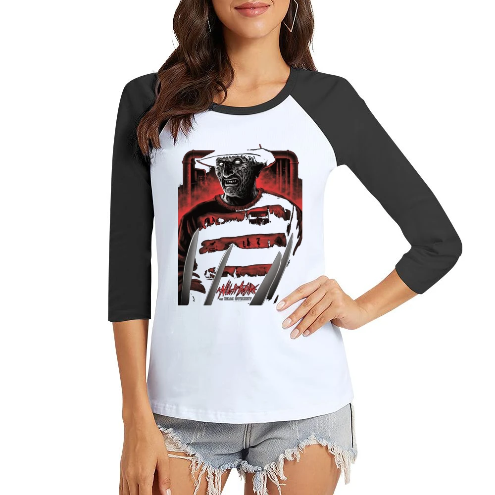 Nightmare On Elm Street Women Ladies 3-4 Sleeve T-Shirt