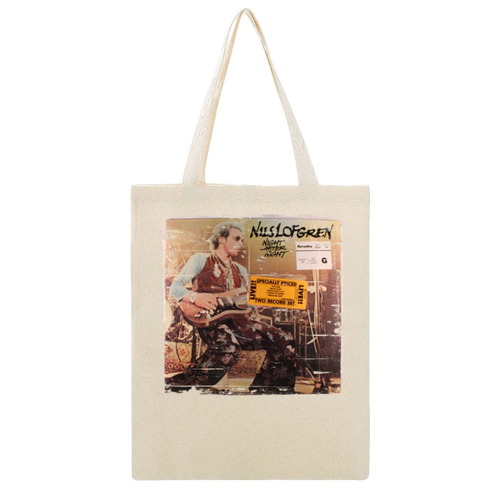 Nils Lofgren Nils Lofgren Album Cover Distressed Image Beige Canvas Tote Shopping Bag