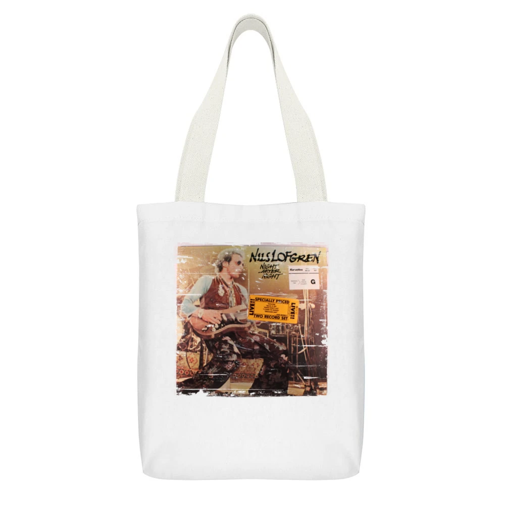 Nils Lofgren Nils Lofgren Album Cover Distressed Image White Canvas Tote Shopping Bag With Interior Pocket