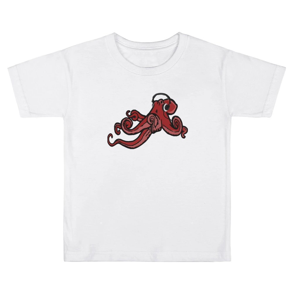 Octopus Wearing Headphones Music Lover Fun Graphic Kids Boys Girls T-Shirt