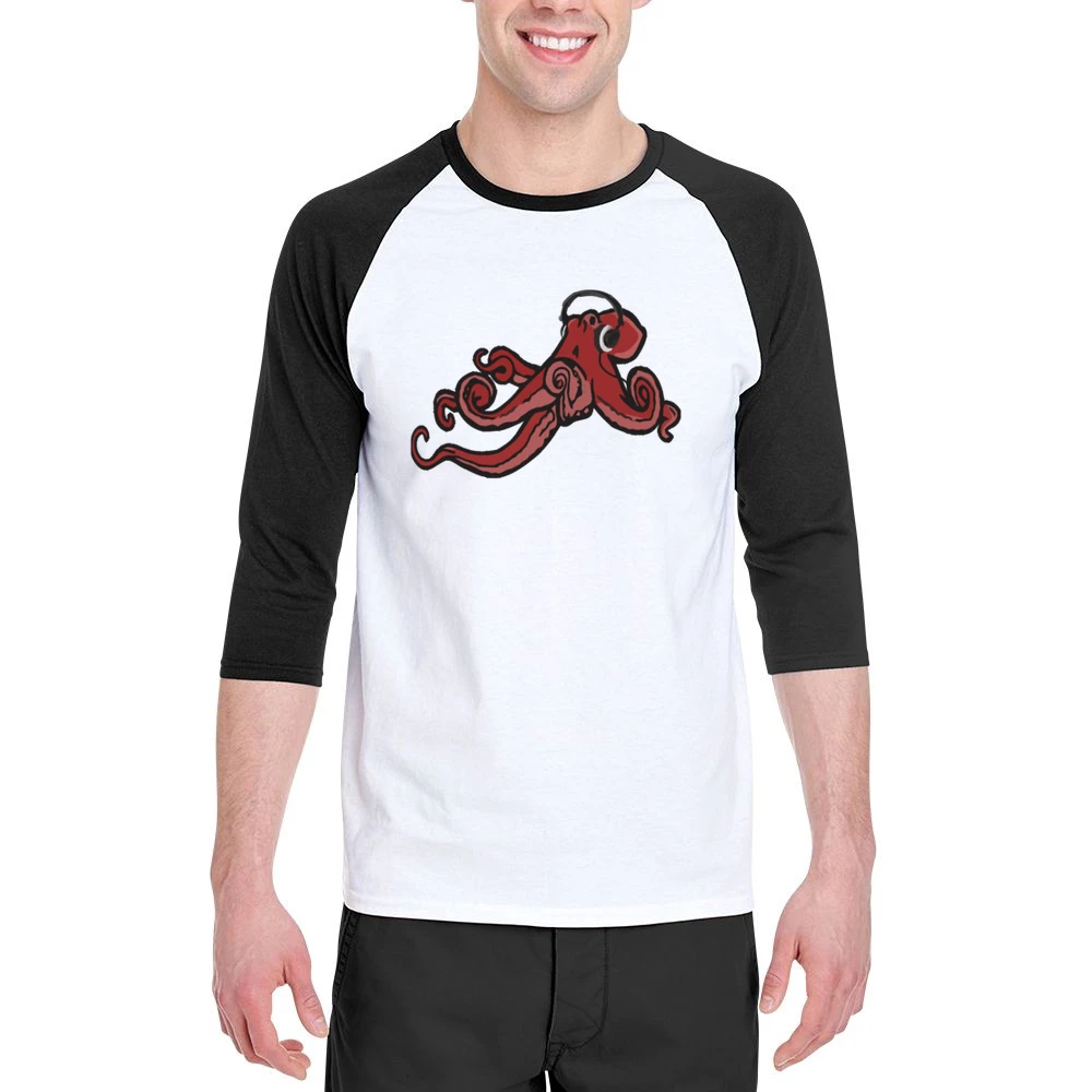Octopus Wearing Headphones Music Lover Fun Graphic Men 3/4 Sleeve T-Shirt