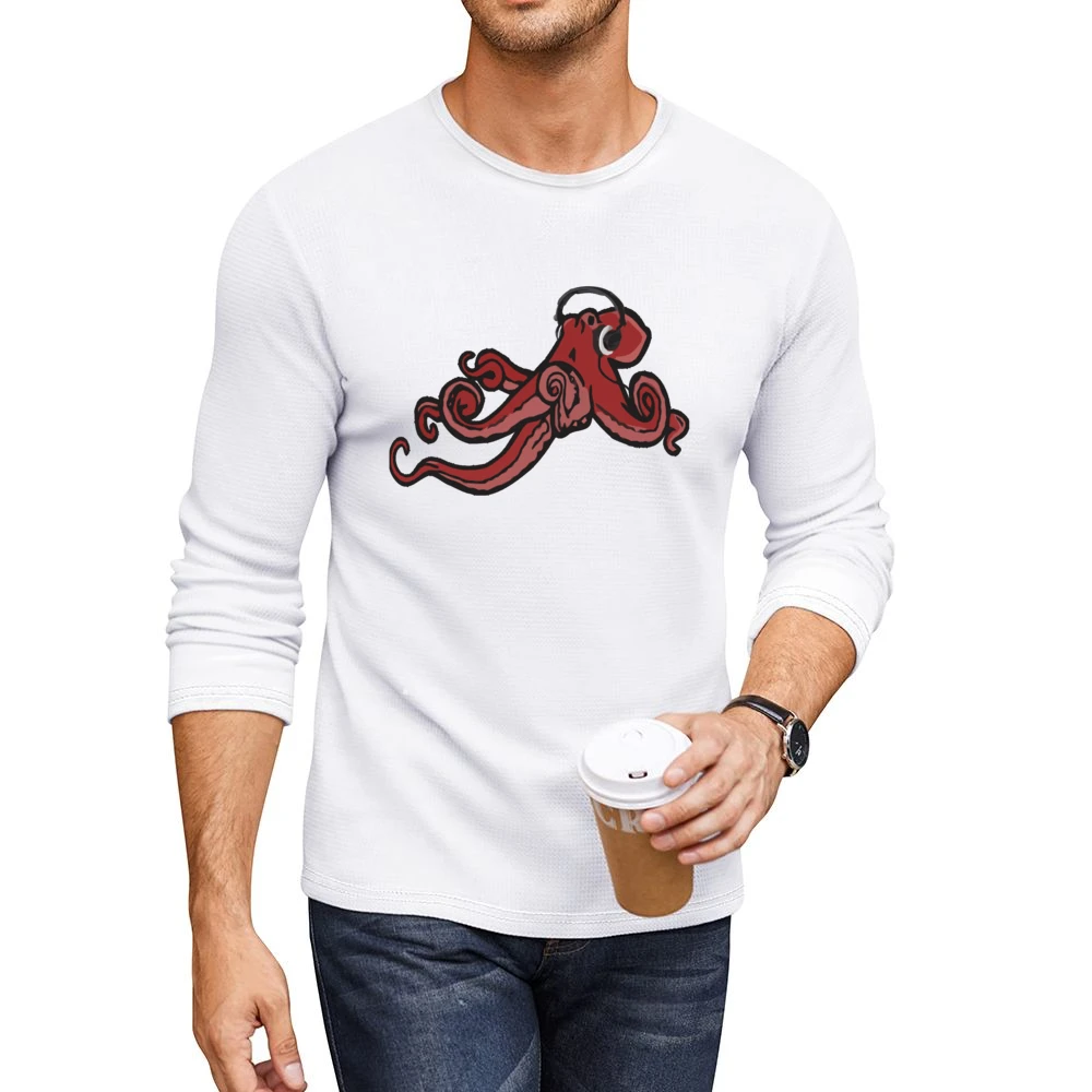 Octopus Wearing Headphones Music Lover Fun Graphic Men CrewNeck Long Sleeve T-Shirt
