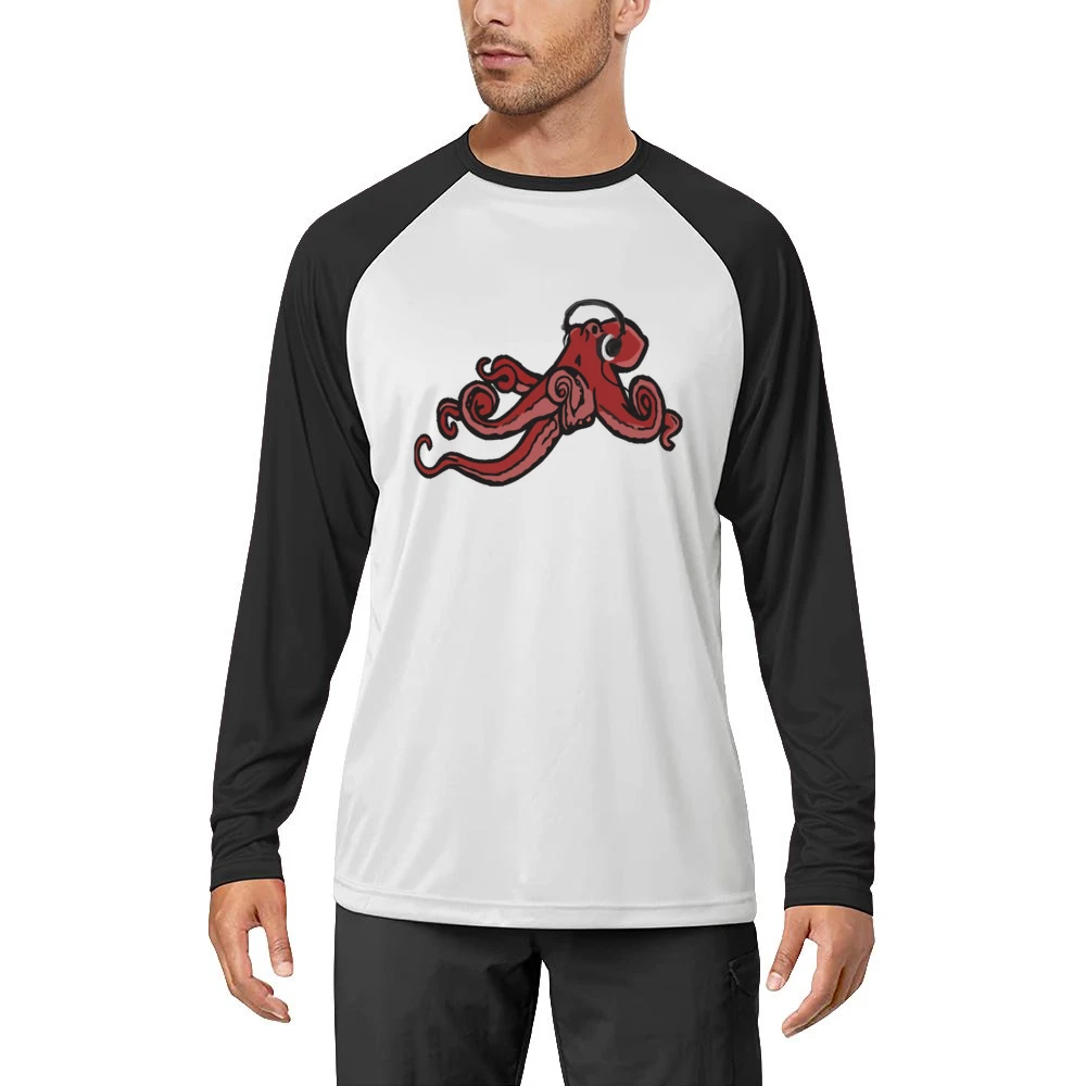 Octopus Wearing Headphones Music Lover Fun Graphic Men Long Sleeve T-Shirt