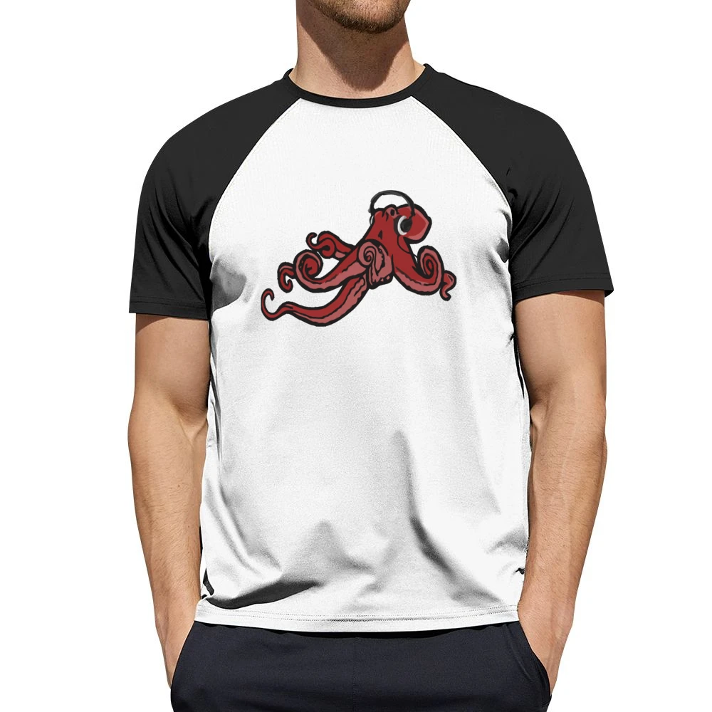 Octopus Wearing Headphones Music Lover Fun Graphic Men Short Sleeve T-Shirt