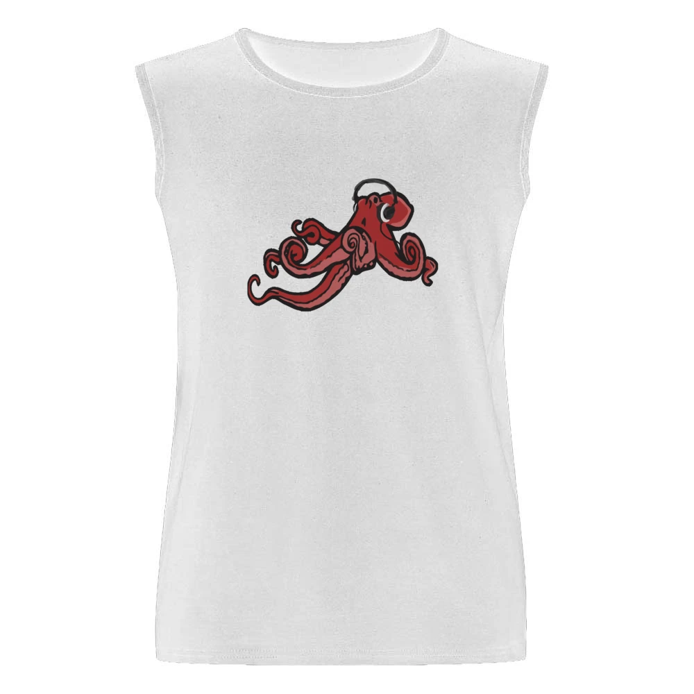 Octopus Wearing Headphones Music Lover Fun Graphic Men Sleeveless T-Shirt
