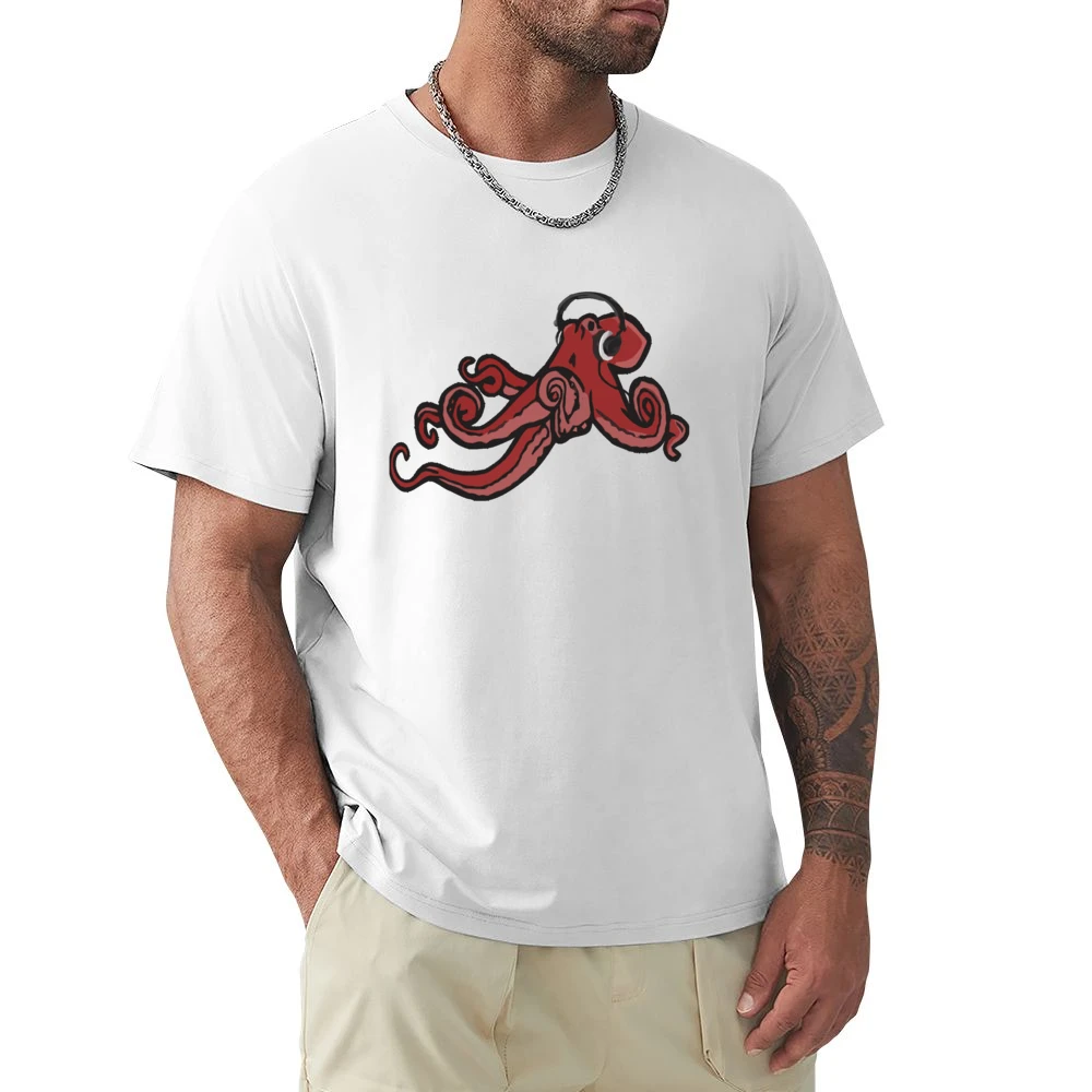 Octopus Wearing Headphones Music Lover Fun Graphic Premium Men T-shirt