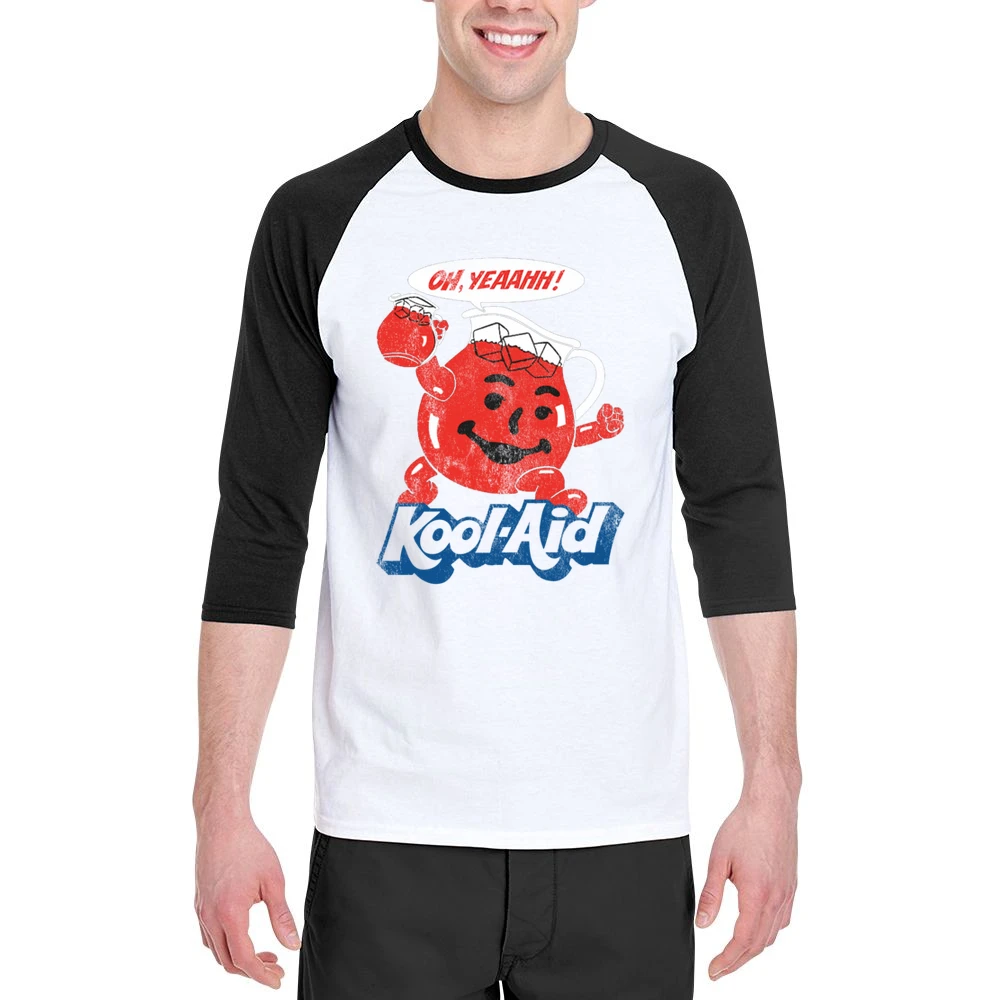 Oh Yeahhh Kool Aid Funny Juice Man Vintage Distressed Style Graphic T Men 3/4 Sleeve T-Shirt