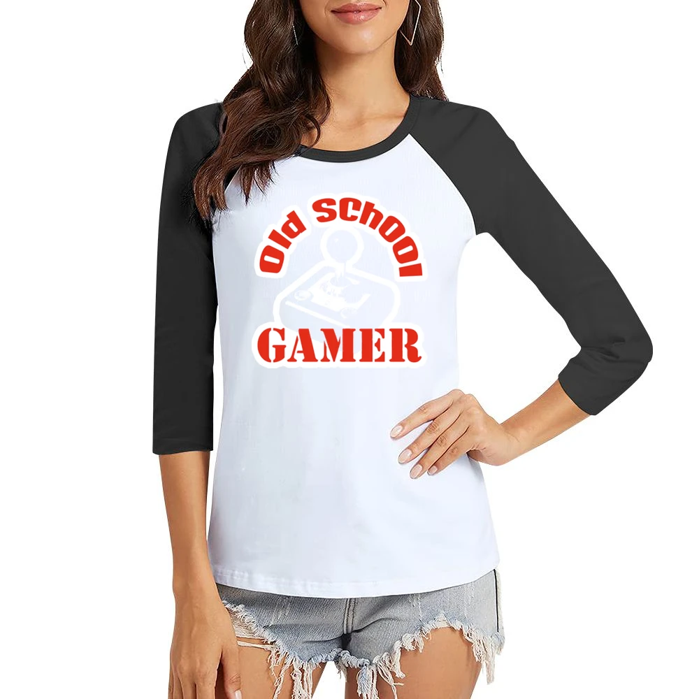 Old School Gamer Cool Retro Women Ladies 3-4 Sleeve T-Shirt